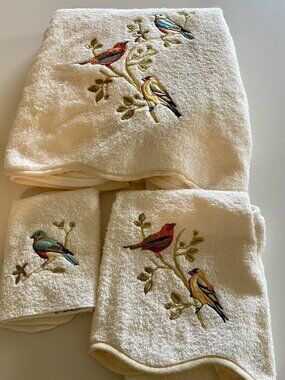 Avanti Gilded Birds Embroidered Towels Set Cotton Bath Hand Towels & Washcloth
